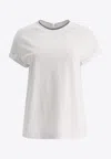 Brunello Cucinelli Bead-embellished Cotton-jersey T-shirt In White