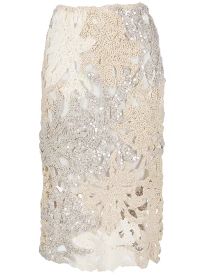 Brunello Cucinelli Couture Marine Botanical Crochet Bralette In Neutrals