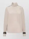Brunello Cucinelli Embellished Cuffs High Neck Blouse In Neutral
