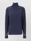 Brunello Cucinelli Embellished Cuffs Mock Neck Blouse In Blue