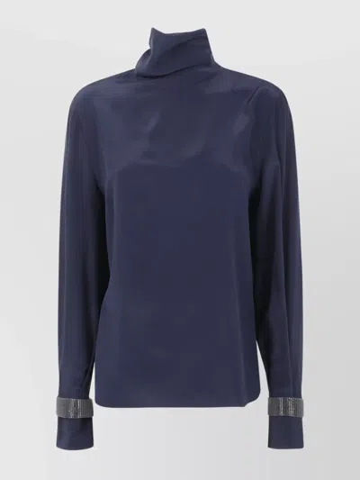 BRUNELLO CUCINELLI EMBELLISHED CUFFS MOCK NECK BLOUSE
