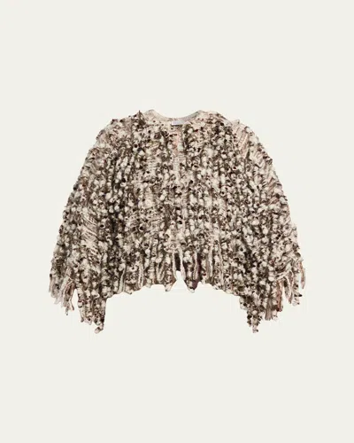 Brunello Cucinelli Embellished Curly Mohair Cape In Green