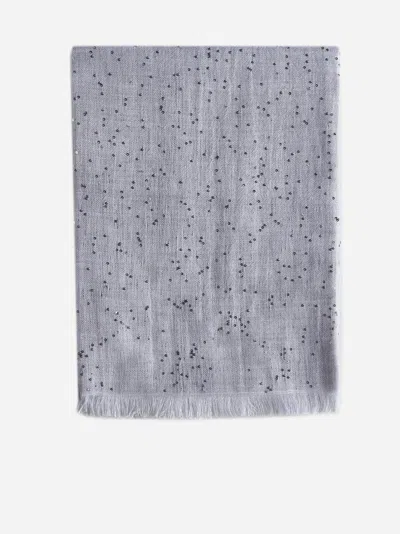 Brunello Cucinelli Embellished Frayed-edge Scarf In Gray