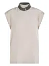 Brunello Cucinelli Keyhole Back Cap Sleeved Top In Neutral
