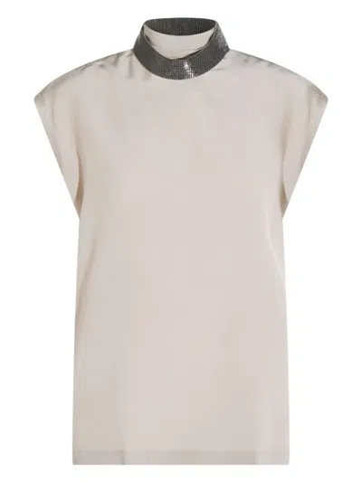 BRUNELLO CUCINELLI EMBELLISHED HIGH-NECK TOP