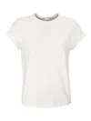 Brunello Cucinelli Jersey Cotton T-shirt With Superimposed Effect In Blanco