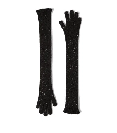 Brunello Cucinelli Embellished Knitted Gloves In Black