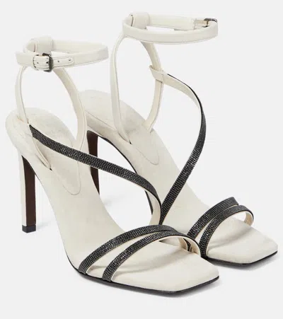 Brunello Cucinelli Embellished Leather Sandals In Beige