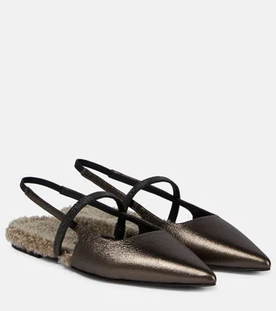 Brunello Cucinelli Embellished Leather Slingback Flats In Multicoloured