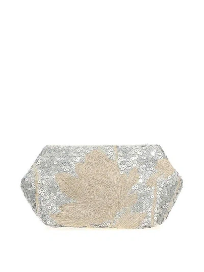 Brunello Cucinelli Embellished Linen Clutch In Silver