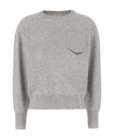Brunello Cucinelli Embellished Long-sleeved Jumper In Gray