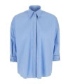 Brunello Cucinelli Oversized Light Blue Shirt With Monile Detail In Cotton Blend Woman In Blue
