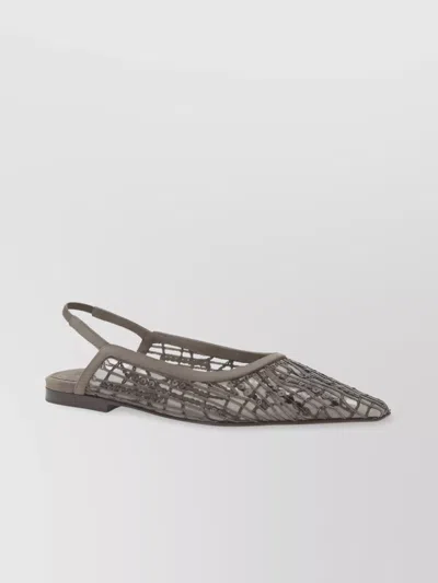 Brunello Cucinelli Embellished Mesh Ballet Flats In Brown