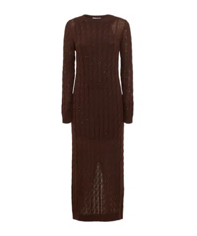 Brunello Cucinelli Embellished Mohair Blend Knit Dress In Brown