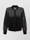 Brunello Cucinelli Embellished Monili Bomber Jacket With Sheer Panels In Black