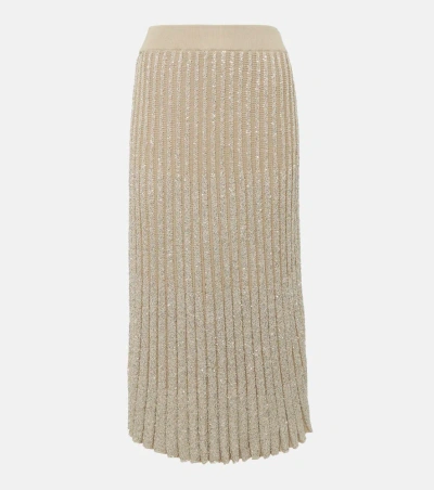 Brunello Cucinelli Embellished Pleated Knit Midi Skirt In Multicolor