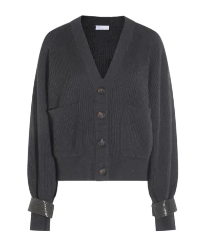 BRUNELLO CUCINELLI EMBELLISHED RIBBED CARDIGAN