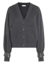 Brunello Cucinelli Ribbed V-neck Knitwear Cuffed Sleeves In Gray