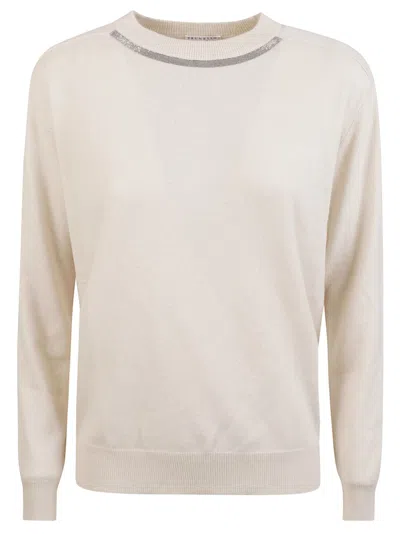 Brunello Cucinelli Embellished Ribbed Sweater In Beige