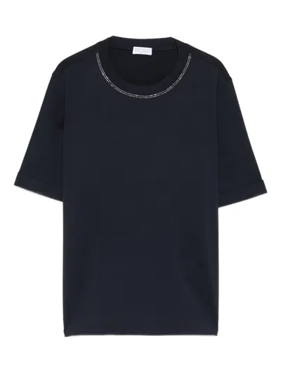 Brunello Cucinelli Embellished Round-neck T-shirt In Blue