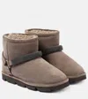 Brunello Cucinelli Embellished Shearling-lined Suede Boots In Grey