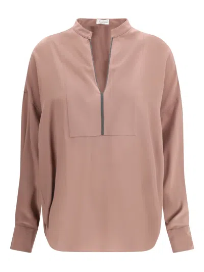Brunello Cucinelli Women Silk Blouse In Brown