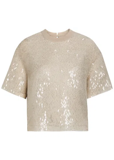Brunello Cucinelli Embellished Silk Blouse In Silver