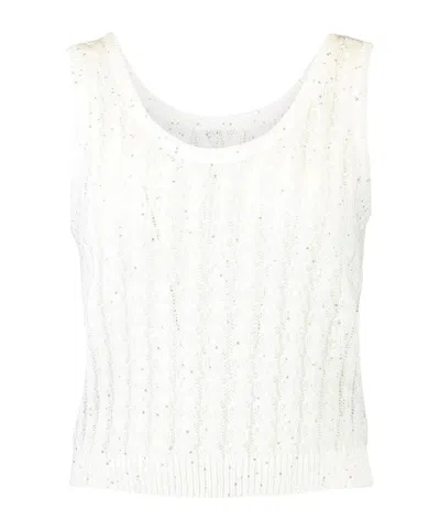 Brunello Cucinelli Sequin-embellished Open-knit Linen-blend Tank In White