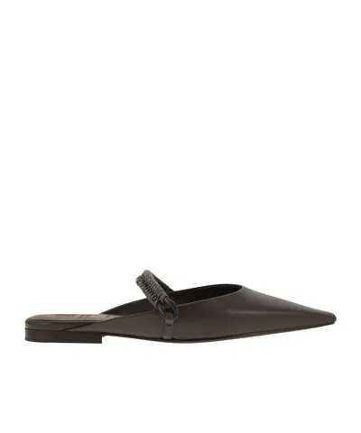 Brunello Cucinelli Embellished Strap Flat Shoes In Brown