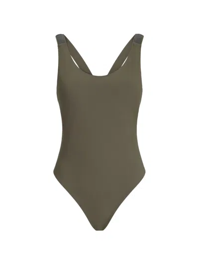 Brunello Cucinelli One Piece Swimsuit Scoop Neckline High Cut In Brown