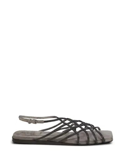 Brunello Cucinelli Embellished Strappy Sandals In Multi