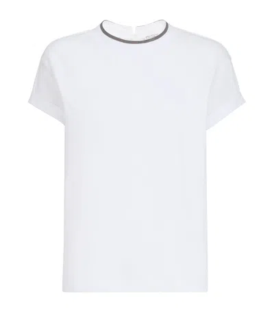 Brunello Cucinelli Embellished Stretch-cotton T-shirt In White