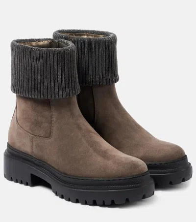 Brunello Cucinelli Monili Suede Chelsea Boots In Torba