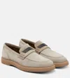 Brunello Cucinelli Crystal-embellished Penny Loafer Light Grey In Grey