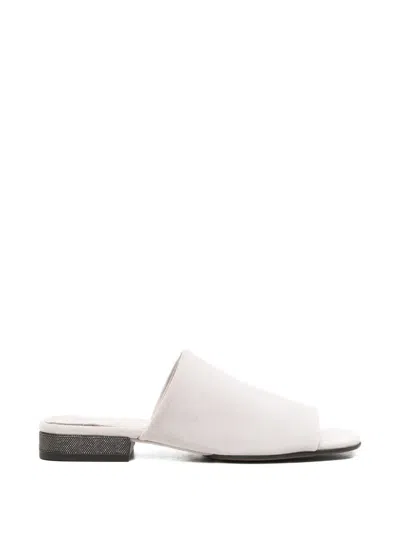 Brunello Cucinelli Embellished Suede Sandals In White