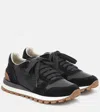 Brunello Cucinelli Suede And Leather Sneakers With Cushioned Sole In Black