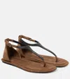 Brunello Cucinelli Embellished Suede Thong Sandals In Beige