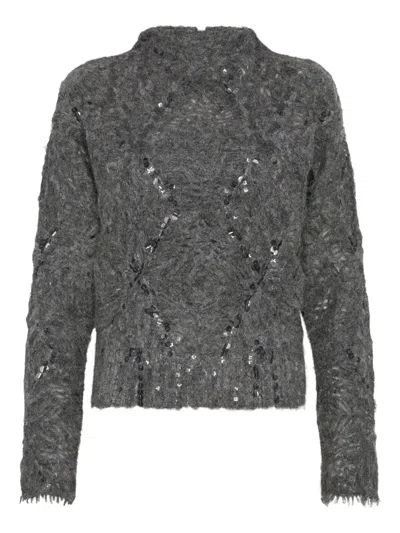 Brunello Cucinelli Frosty Embroidery Sweater In Gray