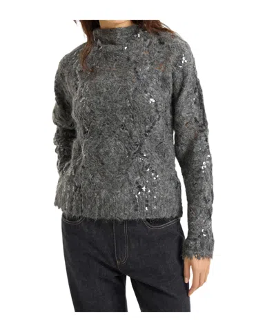 Brunello Cucinelli Embellished Sweater In Gray
