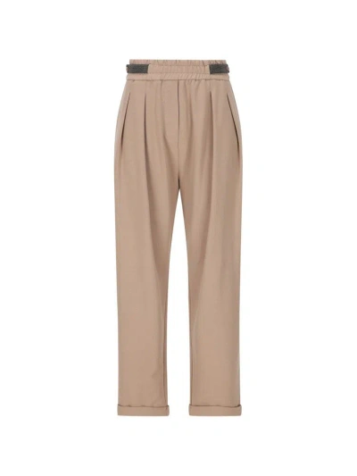 Brunello Cucinelli Jewel Embellished Fleece Trousers In Pink