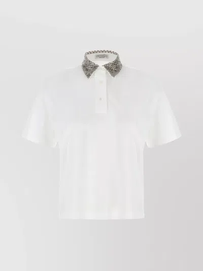 Brunello Cucinelli Embellished Textured Collar Polo Shirt In White