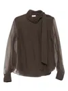 Brunello Cucinelli Embellished Tie-neck Blouse In Brown