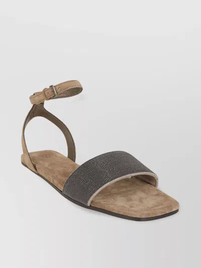 BRUNELLO CUCINELLI EMBELLISHED TOE SANDALS WITH ANKLE DETAIL