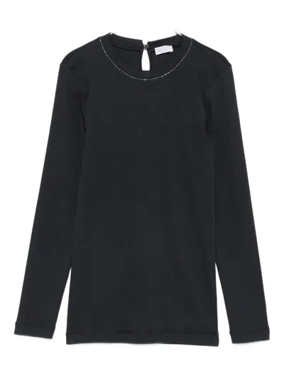 Brunello Cucinelli Women Cotton Crewneck Sweater In Blue