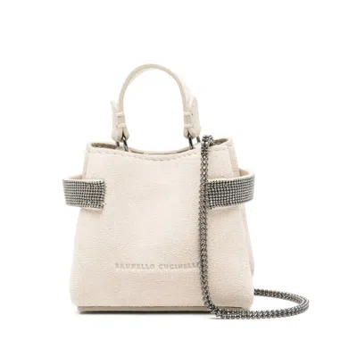 Brunello Cucinelli Embellished Top-handle Coin Pouch In Neutral