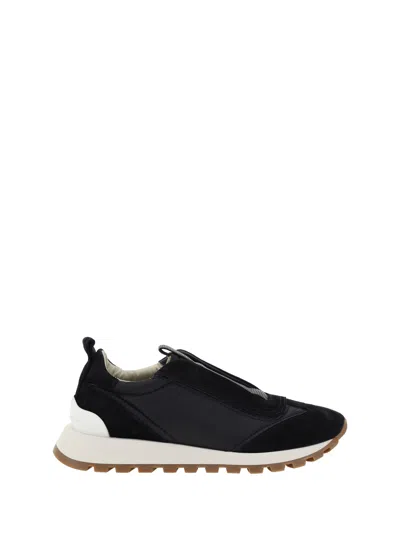 Brunello Cucinelli Embellished Track Sneakers In Nero