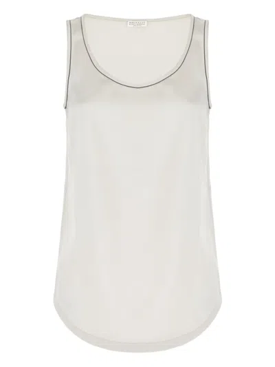 Brunello Cucinelli Embellished-trim Satin Top In White