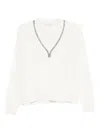 Brunello Cucinelli Embellished V-neck Cashmere Sweater In White
