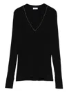 Brunello Cucinelli V-neckline Ribbed Wool Sweater In Black