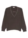 Brunello Cucinelli Embellished V-neck Sweater In Brown